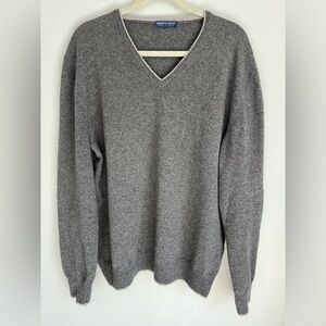 205 Umberto Vallati Cashmere Wool V Neck Sweater Made In Italy Grey Large